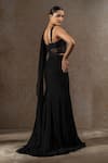 Shop_Tarun Tahiliani_Black Chiffon Embroidery, Sequins Sweetheart Neck, Corset And Concept Saree Set _at_Aza_Fashions