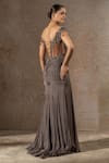 Buy_Tarun Tahiliani_Gray Chiffon Sequins, Beads Off-shoulder Hand Embroidered Gown _Online_at_Aza_Fashions