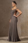 Shop_Tarun Tahiliani_Gray Chiffon Sequins, Beads Off-shoulder Hand Embroidered Gown _Online_at_Aza_Fashions
