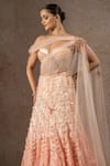 Buy_Tarun Tahiliani_Peach Tulle, Net Pearls, Sequins, Embroidery, Fabric Corset And Lehenga Saree Set _Online_at_Aza_Fashions