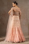 Shop_Tarun Tahiliani_Peach Tulle, Net Pearls, Sequins, Embroidery, Fabric Corset And Lehenga Saree Set _at_Aza_Fashions