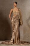 Tarun Tahiliani_Gold Tulle, Net, Jersey Sequins, Beads, Hand Blouse And Concept Saree Set _Online_at_Aza_Fashions