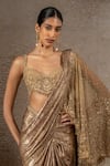 Buy_Tarun Tahiliani_Gold Tulle, Net, Jersey Sequins, Beads, Hand Blouse And Concept Saree Set _Online_at_Aza_Fashions