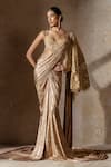 Shop_Tarun Tahiliani_Gold Tulle, Net, Jersey Sequins, Beads, Hand Blouse And Concept Saree Set _Online_at_Aza_Fashions