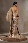 Shop_Tarun Tahiliani_Gold Tulle, Net, Jersey Sequins, Beads, Hand Blouse And Concept Saree Set _at_Aza_Fashions