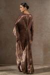 Shop_Tarun Tahiliani_Brown Jersey Embroidery, Brooches, Beads, Foil Printing Boat Neck Draped Dress _at_Aza_Fashions