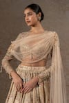 Tarun Tahiliani_Ivory Tulle, Net Beads, Sequins, Crystals, Floral Motif Hand Lehenga Set _Online_at_Aza_Fashions