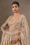 Buy_Tarun Tahiliani_Ivory Tulle, Net Beads, Sequins, Crystals, Floral Motif Hand Lehenga Set _Online_at_Aza_Fashions