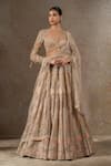 Buy_Tarun Tahiliani_Ivory Tulle, Net Beads, Sequins, Crystals, Floral Motif Hand Lehenga Set _at_Aza_Fashions