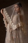 Tarun Tahiliani_Ivory Tulle, Net Embroidery, Sequins, Stones, Zari, Beads, Lehenga And Veil Set _Online_at_Aza_Fashions