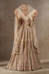 Buy_Tarun Tahiliani_Ivory Tulle, Net Embroidery, Sequins, Stones, Zari, Beads, Lehenga And Veil Set _at_Aza_Fashions