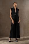 Buy_Tarun Tahiliani_Black Chiffon, Tulle, Net Stones, Mosaic Embroidered Jacket And Draped Dress Set _Online_at_Aza_Fashions