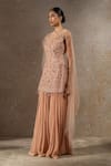 Tarun Tahiliani_Pink Net, Tulle Embroidery, Beads, Crystals Round Kurta And Jacquard Sharara Set _Online_at_Aza_Fashions