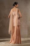 Shop_Tarun Tahiliani_Pink Net, Tulle Embroidery, Beads, Crystals Round Kurta And Jacquard Sharara Set _at_Aza_Fashions
