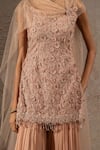 Buy_Tarun Tahiliani_Pink Net, Tulle Embroidery, Beads, Crystals Round Kurta And Jacquard Sharara Set 