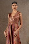 Buy_Tarun Tahiliani_Orange Jersey Crystals V-neck Foil Paisley Print Jumpsuit _Online_at_Aza_Fashions