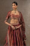 Shop_Tarun Tahiliani_Red Chanderi, Silk Stones, Beads, Embroidery, Geometric Jaal Print Lehenga Set  _Online_at_Aza_Fashions