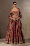 Buy_Tarun Tahiliani_Red Chanderi, Silk Stones, Beads, Embroidery, Geometric Jaal Print Lehenga Set  _at_Aza_Fashions