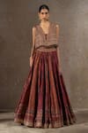 Buy_Tarun Tahiliani_Gold Chanderi Stones, Crystals V-neck Geometric Print Lehenga And Gilet Jacket Set _at_Aza_Fashions