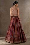 Shop_Tarun Tahiliani_Gold Chanderi Stones, Crystals V-neck Geometric Print Lehenga And Gilet Jacket Set _at_Aza_Fashions