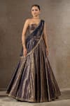 Tarun Tahiliani Navy Brocade, Tulle, Net Embroidery, Metallic Lehenga And Structured Corset Set at Aza Fashions Tarun Tahiliani_Navy Brocade, Tulle, Net Embroidery, Metallic Lehenga And Structured Corset Set _at_Aza_Fashions