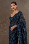 Tarun Tahiliani_Navy Tulle, Net, Satin Sequins Sweetheart Embroidered Saree With Corset Blouse _Online_at_Aza_Fashions