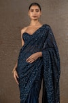 Shop_Tarun Tahiliani_Navy Tulle, Net, Satin Sequins Sweetheart Embroidered Saree With Corset Blouse _Online_at_Aza_Fashions