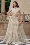 Buy_Tarun Tahiliani_Ivory Tulle Pearls, Crystals, Lace, Sequins, Stones, Embellished Lehenga Set _at_Aza_Fashions