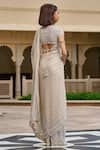 Shop_Tarun Tahiliani_Ivory Tulle Pearls, Metallic Thread, Embroidery Sweetheart Neck And Saree Set _at_Aza_Fashions