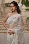 Tarun Tahiliani_Ivory Tulle, Lace Sequins, Beads, Metallic Thread, And Saree With Blouse _Online_at_Aza_Fashions