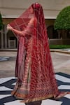 Shop_Tarun Tahiliani_Red Silk, Dupion, Tulle Beads, Sequins, Multi-panel Kashida Lehenga Set _at_Aza_Fashions