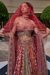 Tarun Tahiliani_Red Silk, Dupion, Tulle Beads, Sequins, Multi-panel Kashida Lehenga Set _Online_at_Aza_Fashions