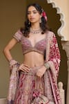 Tarun Tahiliani_Magenta Brocade, Georgette Sequins, Zari, Embroidery Kashida Lehenga Set _Online_at_Aza_Fashions
