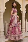 Buy_Tarun Tahiliani_Magenta Brocade, Georgette Sequins, Zari, Embroidery Kashida Lehenga Set _Online_at_Aza_Fashions