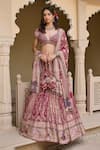 Buy_Tarun Tahiliani_Magenta Brocade, Georgette Sequins, Zari, Embroidery Kashida Lehenga Set _at_Aza_Fashions