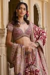 Shop_Tarun Tahiliani_Magenta Brocade, Georgette Sequins, Zari, Embroidery Kashida Lehenga Set _Online_at_Aza_Fashions