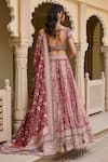Shop_Tarun Tahiliani_Magenta Brocade, Georgette Sequins, Zari, Embroidery Kashida Lehenga Set _at_Aza_Fashions