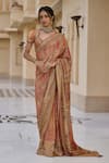 Buy_Tarun Tahiliani_Gold Georgette Sequins, Crystals, Zari, Embroidery Kashida Saree And Blouse Set _at_Aza_Fashions