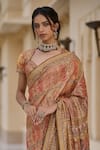 Buy_Tarun Tahiliani_Gold Georgette Sequins, Crystals, Zari, Embroidery Kashida Saree And Blouse Set _Online_at_Aza_Fashions