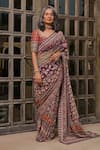 Buy_Tarun Tahiliani_Red Dupion, Silk, Georgette Embroidery, Beads, Zari Kashida Saree And Blouse Set _at_Aza_Fashions