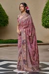 Tarun Tahiliani_Purple Georgette, Dupion, Silk Embroidery, Beads, Kashida Saree With Blouse _Online_at_Aza_Fashions