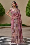 Buy_Tarun Tahiliani_Purple Georgette, Dupion, Silk Embroidery, Beads, Kashida Saree With Blouse _at_Aza_Fashions
