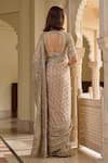 Shop_Tarun Tahiliani_Gold Dupion, Silk, Georgette Embroidery, Sequins, Kashida Saree And Blouse Set _at_Aza_Fashions