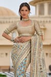 Tarun Tahiliani_Gold Georgette, Dupion, Silk Embroidery, Byzantium Painted Saree With Blouse _Online_at_Aza_Fashions