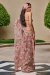 Shop_Tarun Tahiliani_Pink Tulle Crystals, Beads, Floral Pattern Pre-draped Saree And Corset Set _at_Aza_Fashions