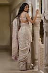 Shop_Tarun Tahiliani_Beige Georgette Beads, Pearls, Sequins, Kashida Embroidered Saree And Blouse Set _at_Aza_Fashions
