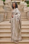 Buy_Tarun Tahiliani_Gold Sequins, Metallic Thread, Stones, Pearls, Kanjivaram Saree With Blouse _Online_at_Aza_Fashions