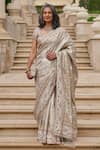 Buy_Tarun Tahiliani_Gold Sequins, Metallic Thread, Stones, Pearls, Kanjivaram Saree With Blouse _at_Aza_Fashions