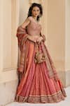Tarun Tahiliani_Pink Dupion, Silk, Crinkle, Chanderi Kashida And Embellished Lehenga Set _Online_at_Aza_Fashions