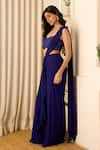 Buy_Richa Jaisinghani Label_Purple Georgette Beads, Elena Embellished Blouse And Pre-draped Saree Set _Online_at_Aza_Fashions